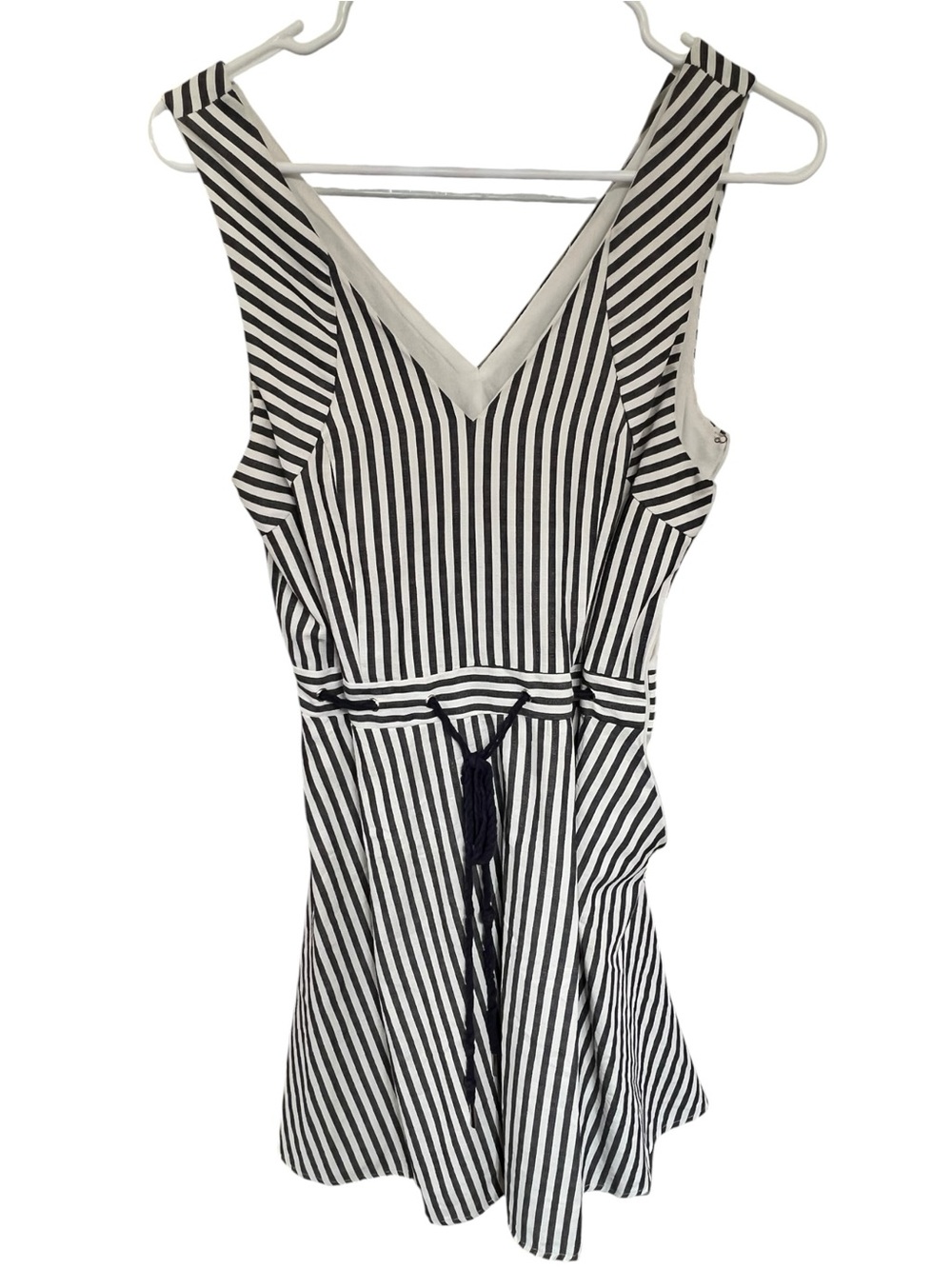 Love Riche Navy and White Striped V-Neck Dress
